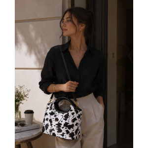 Bag to Bag Τσάντα χειρός  με ρυθμιζόμενο λουράκι και animal print Cow ACCESSORIES