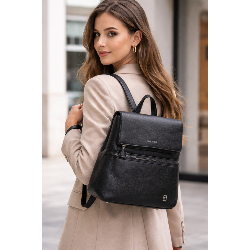 Bag to Bag Γυναικείο Backpack με Καπάκι και Εξωτερική Θήκη - Black ACCESSORIES