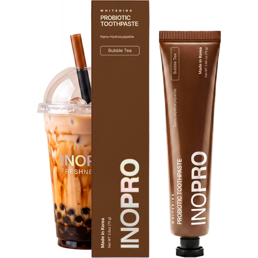 Inopro Whitening Probiotic Toothpaste with Nano Hydroxyapatite, No Fluoride, Bubble Tea 75g BODY CARE