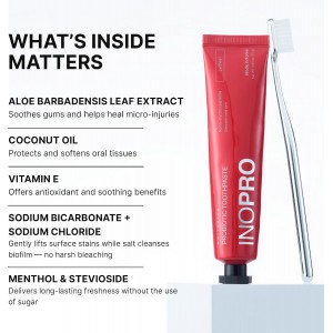 Inopro Whitening Probiotic Toothpaste with Nano Hydroxyapatite, No Fluoride, Lychee, 75g BODY CARE