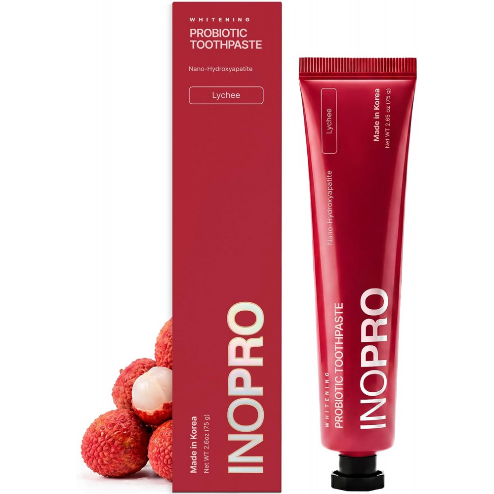 Inopro Whitening Probiotic Toothpaste with Nano Hydroxyapatite, No Fluoride, Lychee, 75g BODY CARE