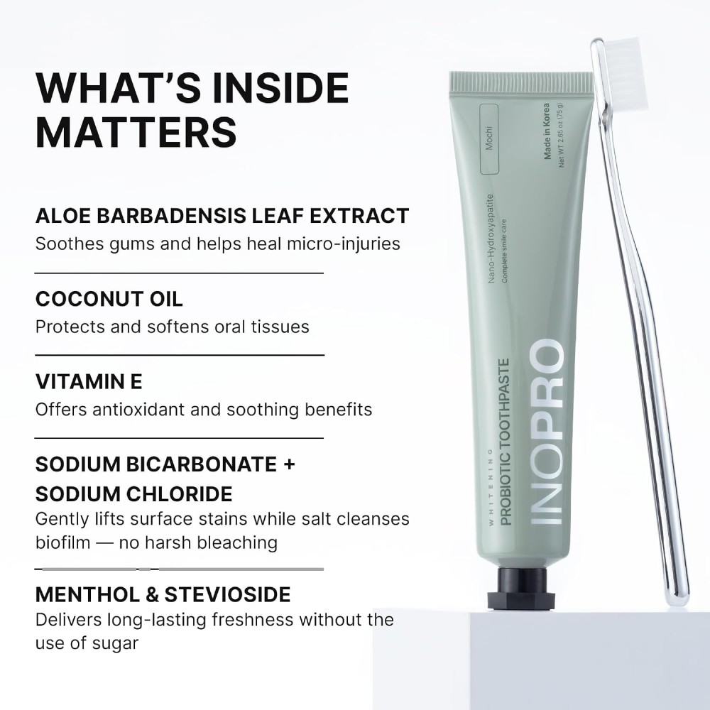Inopro Whitening Probiotic Toothpaste with Nano Hydroxyapatite, No Fluoride, Mochi, 75g BODY CARE