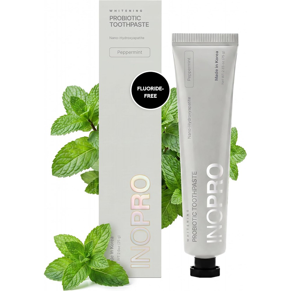 Inopro Whitening Probiotic Toothpaste with Nano Hydroxyapatite, No Fluoride, Peppermint, 75g BODY CARE