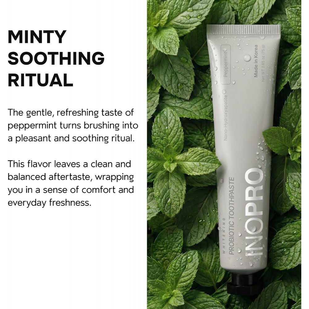 Inopro Whitening Probiotic Toothpaste with Nano Hydroxyapatite, No Fluoride, Peppermint, 75g BODY CARE