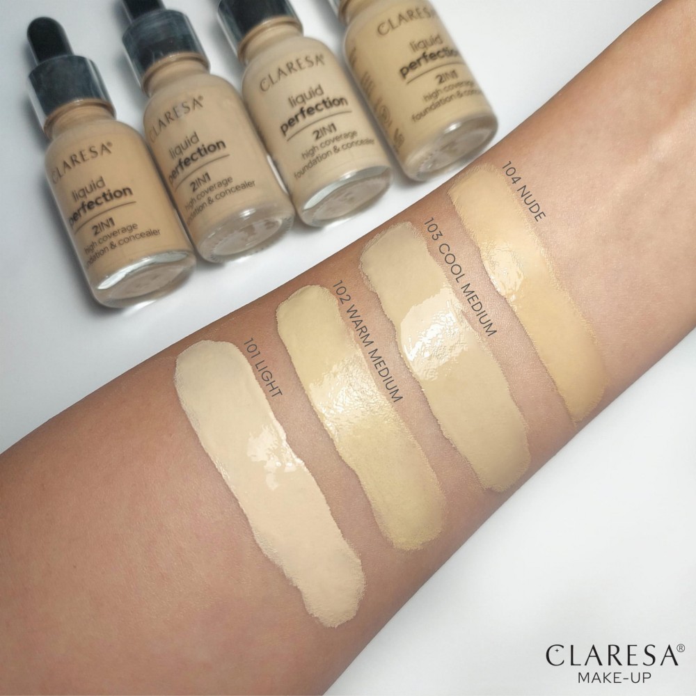 Claresa Liquid Perfection 2 In 1 High Coverage Foundation and Concealer No 104 Nude (18g) MAKEUP