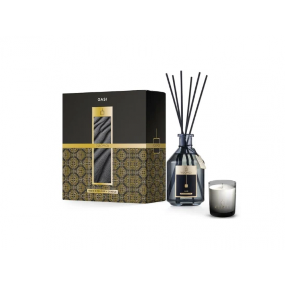 Roomoi Oasi Gift Set Αρωματικό Χώρου 500ml με Στικς Διάχυσης και Κερί 160g  ΣΕΤ ΔΩΡΟΥ