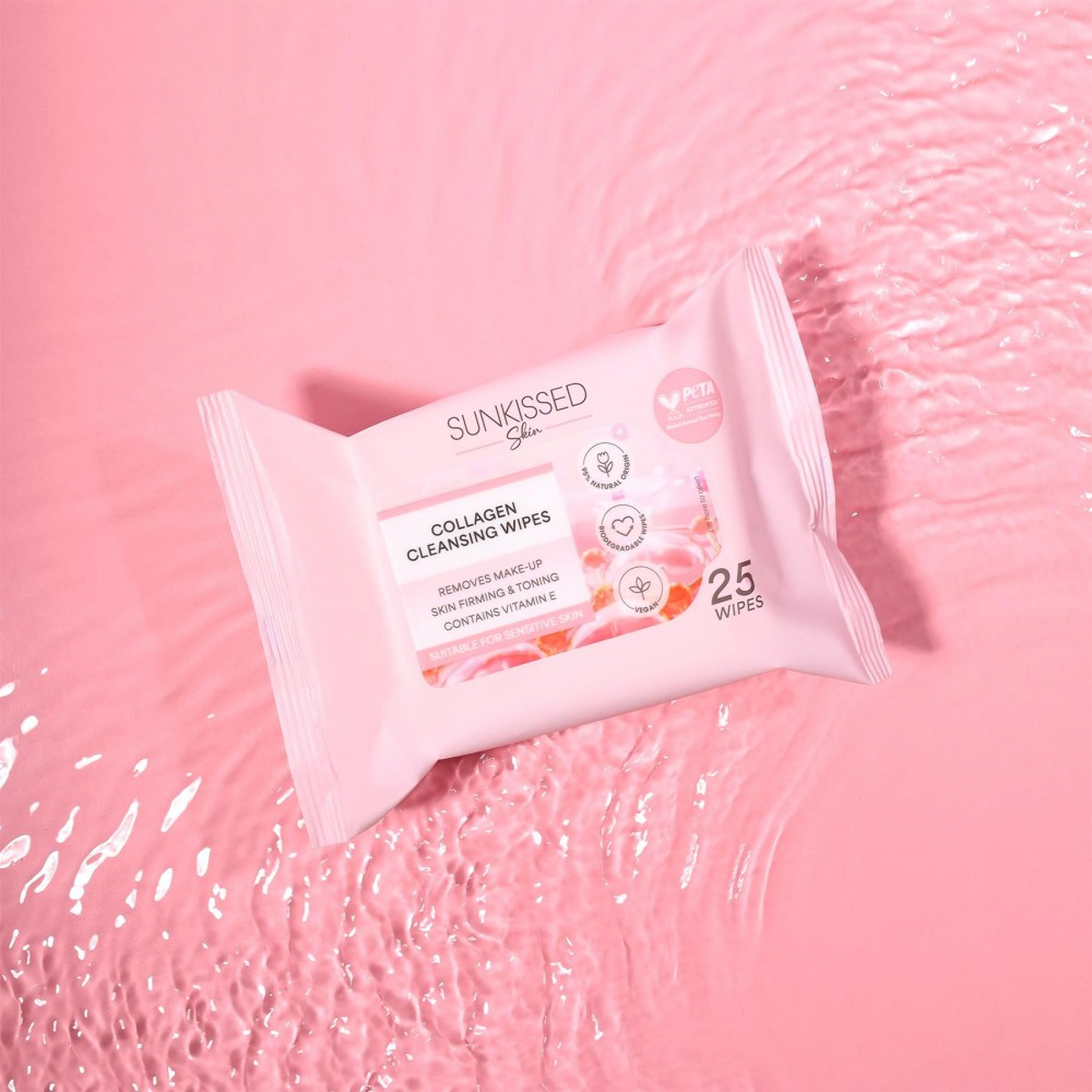 Sunkissed Skin Collagen Cleansing Wipes  25pc MAKEUP
