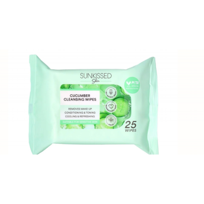Sunkissed Skin Cucumber Cleansing Wipes for Face & Body 25pc